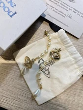 Vivienne Westwood Pierced Pearl Long Tassel Orb Dangle Earrings Pre-owned