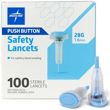 Medline Sterile Safety Lancets, Push-Button Activation, Blood Glucose Testing, C