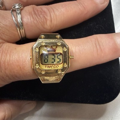 Vintage Gold Tone Timeco Digital Ring Watch  NEW BATTERY