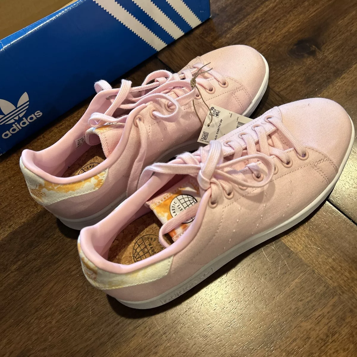 Real Adidas Stan Smith Originals Pink Canvas Shoes H03918 Women's Size 8.5  New
