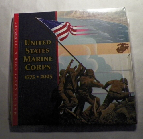2005-P MARINE CORP COMMEMORATIVE SILVER DOLLAR COIN AND STAMP SET UNOPENED - Picture 2 of 3