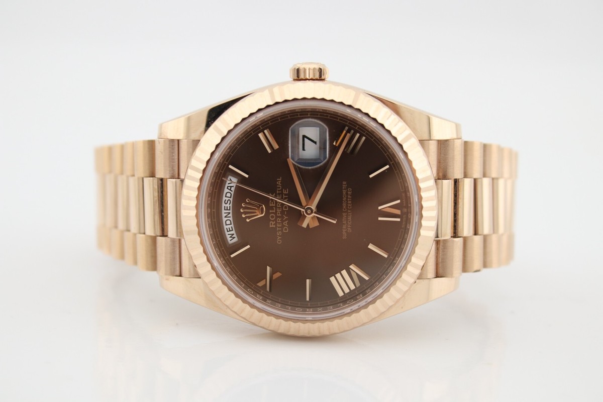 Rolex 2020 Day-Date 40 Chocolate Roman Dial 18k Rose Gold Watch