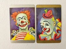 Colorful Clowns Deco Glen Trasy Artist Signed Nice Pair of Swap Playing Cards.