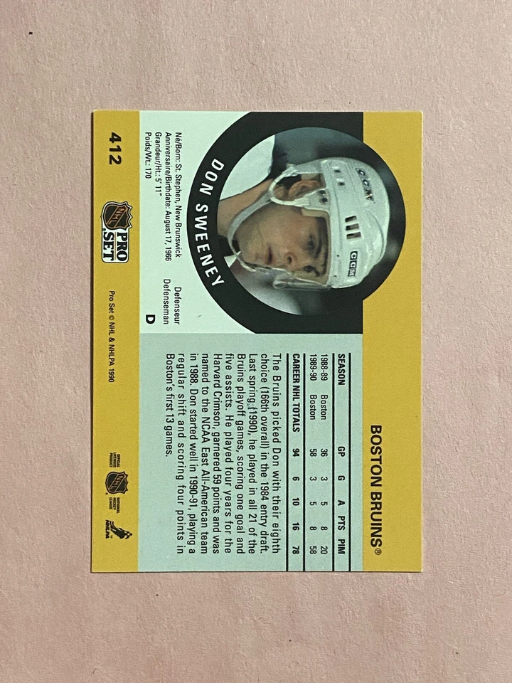 Don Sweeney 1990-91 Pro Set IP Auto Autograph  - Image 2 of 3