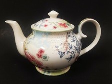 GRACE TEAWARE WHITE+PINK FLORAL+BIRD+BUTTERFLY TEA+COFFEE POT,TEAPOT-32 OZ-4 CUP