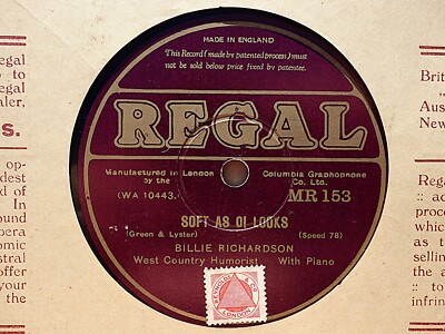 BILLIE RICHARDSON - Soft As Oi Looks *OR* There Beant No Flies 78 rpm disc (A++)