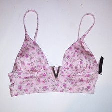 Victoria Secret Swim Bikini Top Small Pink Floral Cottage Core Long Line V Cente