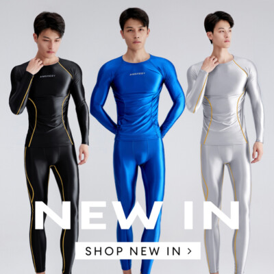 AMORESY　ブルー　Mサイズ AMORESY Men Satin Shiny T-Shirts Long Sleeve Stretch Running