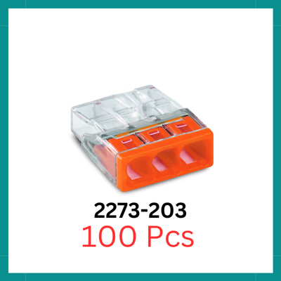 WAGO 2273-203, COMPACT Terminal Connector for solid conductors, 3-Pin, 100-Piece