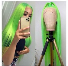 Straight Hair Green Synthetic Lace Front Wigs Glueless Free Part Natural