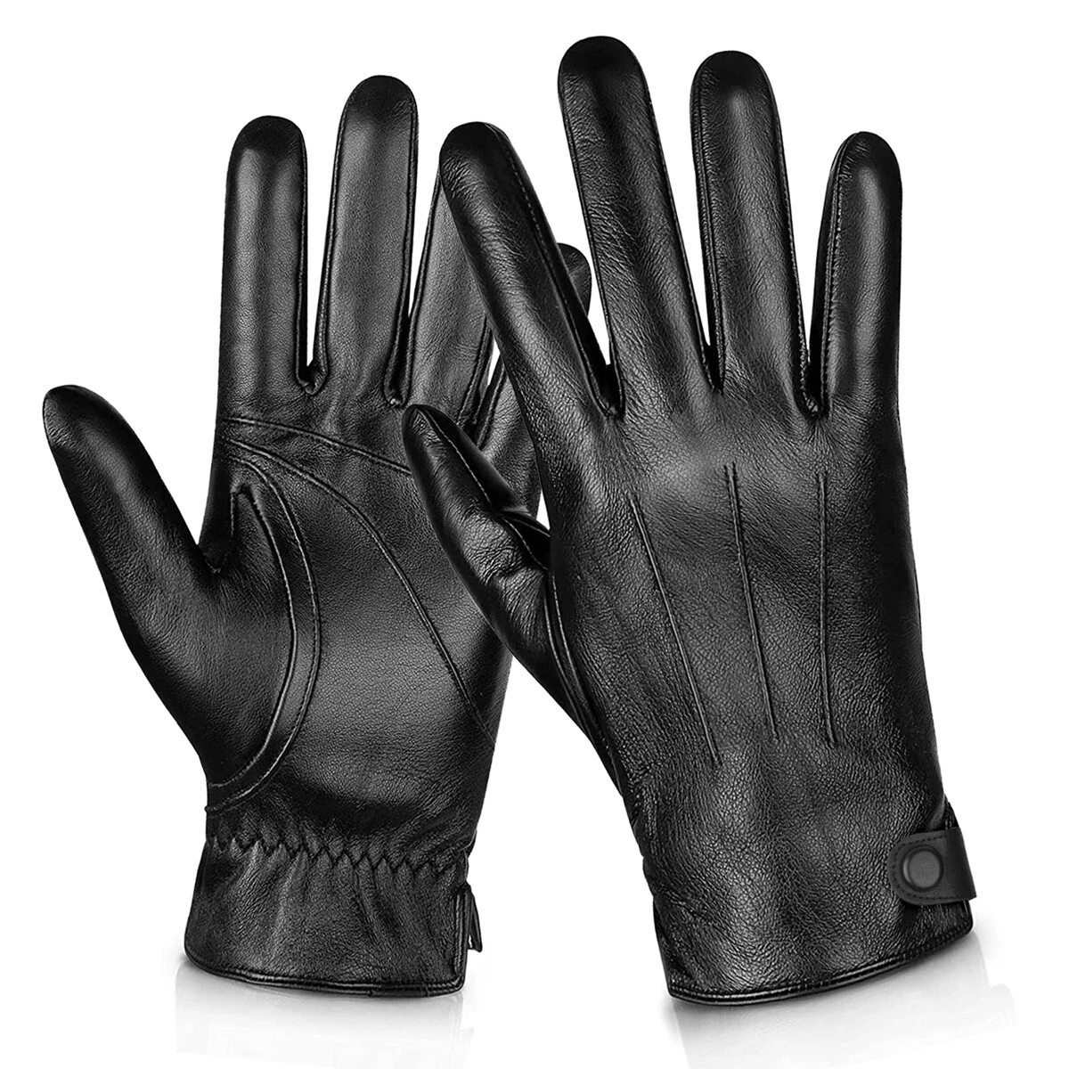 Leather Gloves for Men,Touchscreen Snow Driving Gloves Cashmere Lining Driving R