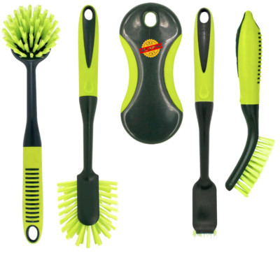 Scrub Brush Set - 5pcs Long Handle Brushes with Heavy Duty Bristles & Grip