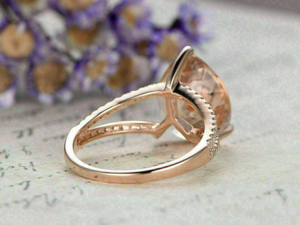 2.50Ct Pear Cut Morganite Diamond Solitaire Engagement Ring 14K Rose Gold Finish - Image 3 of 4