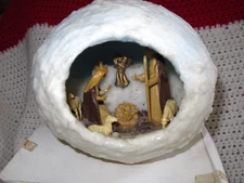 Vintage Christmas Nativity Wax Covered Music Box O Little Town of Bethlehem