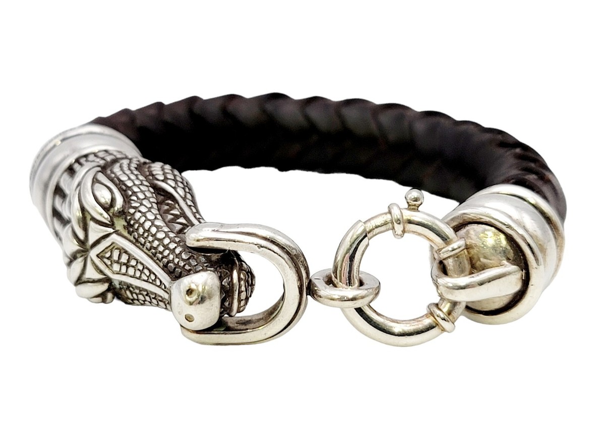 Barry Kieselstein Cord Bracelet Sterling Silver Alligator Brown