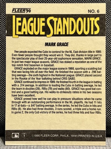 1990 Fleer League Standouts 6 Karten Set: Mattingly Larkin Strawberry Boggs Grace - Bild 15 von 15