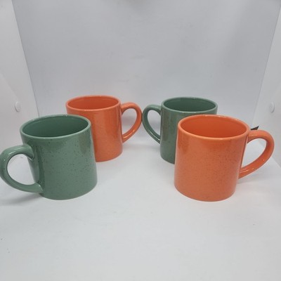 MSRF Design Studio Mugs 2 Coral & 2 Sage Gold Speckled Ceramic Coffee Tea Cups