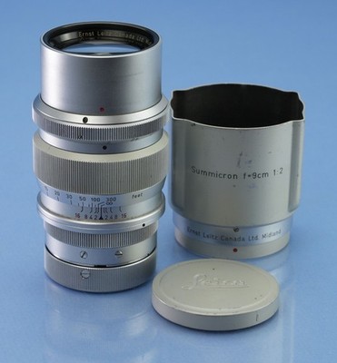 LEICA LEITZ 90MM SUMMICRON F2 MIDLAND ELCAN 1ST V SOOZI-M LENS +SHADE +CAPS RARE