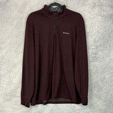 Eddie Bauer Mens XL Active 1/4 Zip Pullover Burgundy Long Sleeve Thumbholes