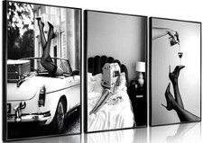 3pcs Stylish Women Reading Newspaper Before Bed Wall Art, High Heels Vintage ...