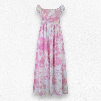 Pink White Tie Dye Smocked Off the Shoulder Area Stars Kaia Dress Size Medium