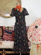 VTG 90s Frederick's Of Hollywood Black Red Rose Floral Bias Cut midi Slip Dress