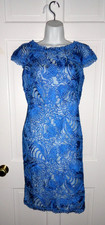 TADASHI SHOJI BLUE CORDED EMBROIDERED LACE DRESS 4