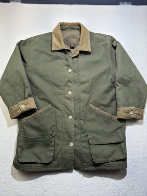 Austin Clothing Co Coat Womens XL Green Canvas Corduroy Collar Quilted Lined