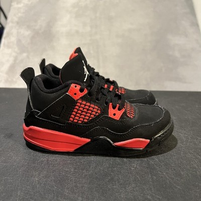 Jordan Air Jordan 4 Retro Shoes Kids Size 12C Black Red Suede Thunder BQ7669-016