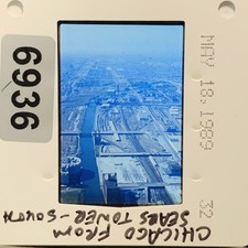 Vintage 1980 Chicago Sears Tower Aerial View 35mm Color Slide Urban Railroad