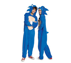 SONIC THE HEDGEHOG ADULT SIZE L / XL 42-46 ONE-PIECE HOODED JUMPSUIT COSTUME NEW