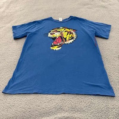 Ed Hardy Christian Audigier T-Shirt Mens XL Blue Tiger Tattoo Graphic