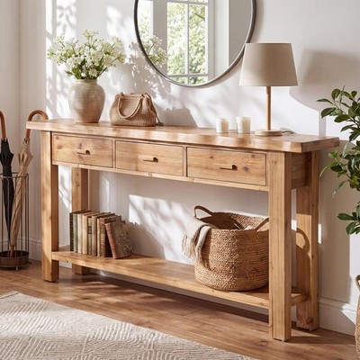 Tribesigns 70.9'' Solid Wood Console Table,Narrow Entryway Table w/3 Drawer&Shelf