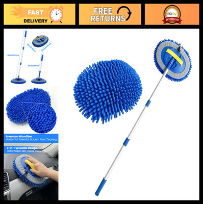 41'' Car Wash Brush Kit - Chenille Microfiber Mop & Mitt, Long Handle, Scratch-Fr