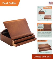 Walnut Beechwood Art Supply Organizer with 2 Drawers  Portable Fold-Up Easel