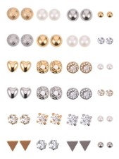 24 Pairs Stud Earrings Crystal Pearl Earring Set Ear Stud Jewelry for Women M...