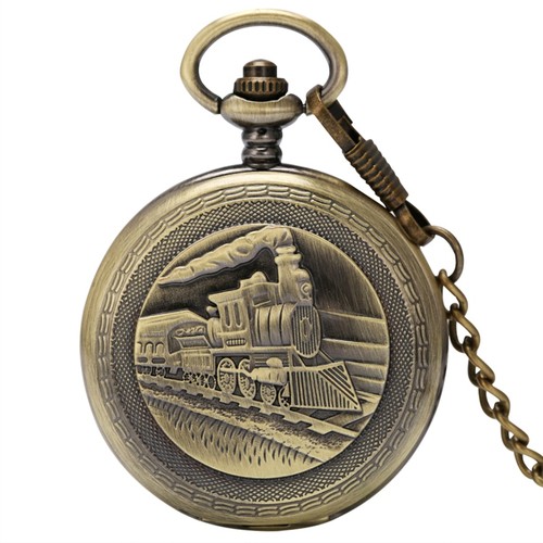 Orologio da tasca uomo classico treno meccanico con catena doppio cacciatore fob orologi - Foto 3 di 10