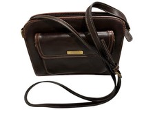 Liz Claiborne Vintage Brown Faux Leather Crossbody Bag Purse Organizer