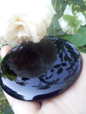 Obsidianspiegel , schwarzer Obsidian, Meditation, Durchmesser  ca. 75 mm