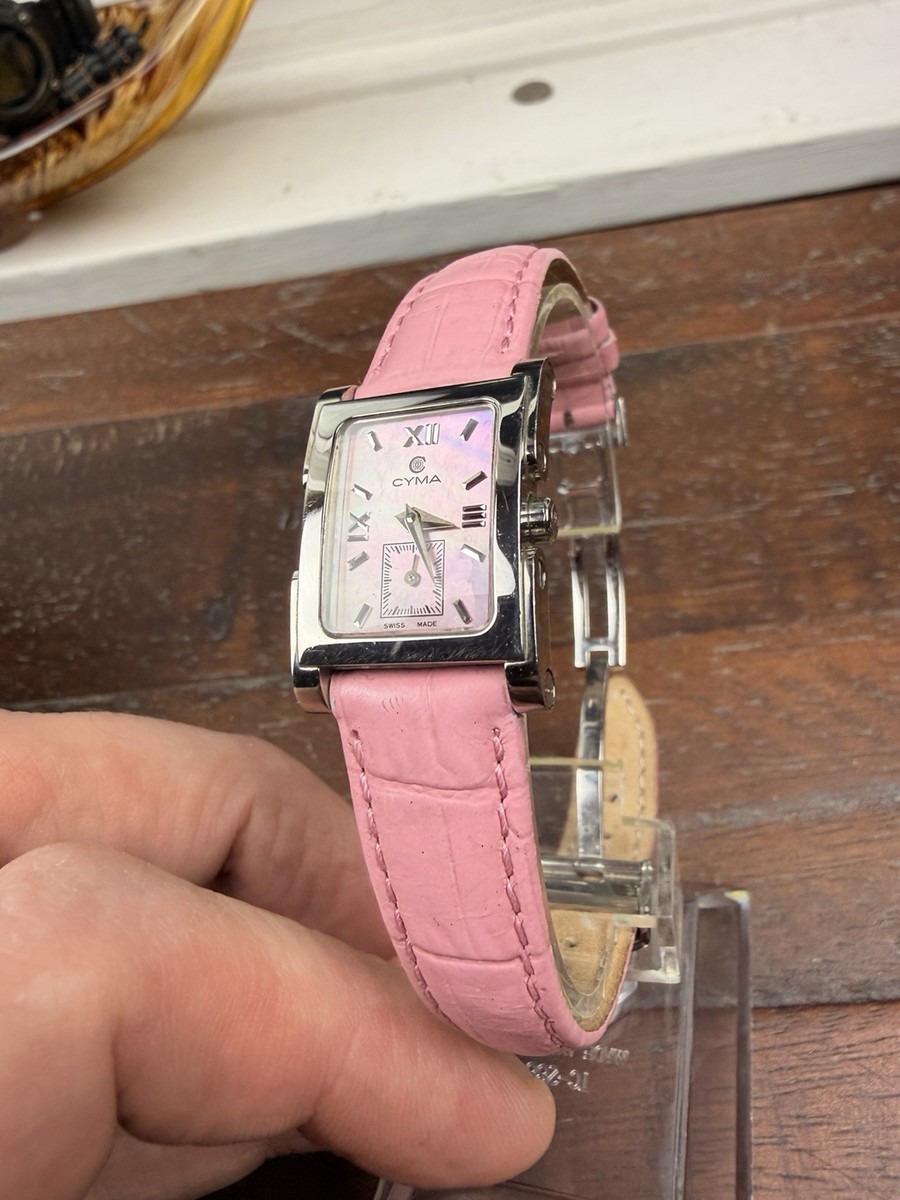 Cyma Swiss Pink Mother-of-Pearl Dial Leather Strap Women\'s Watch Womens Cyma Le Locle High End Swiss Watch 19mm Tank Pink  main image 3