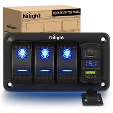 Nilight 3 Gang Rocker Switch Box 12V SPST on off PD Type C and QC 3.0 USB Charge