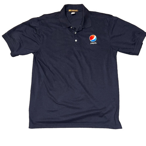 Mens Pepsi Polo Shirt Mens Size L Black Employee Uniform 3D Logo Short Sleeve