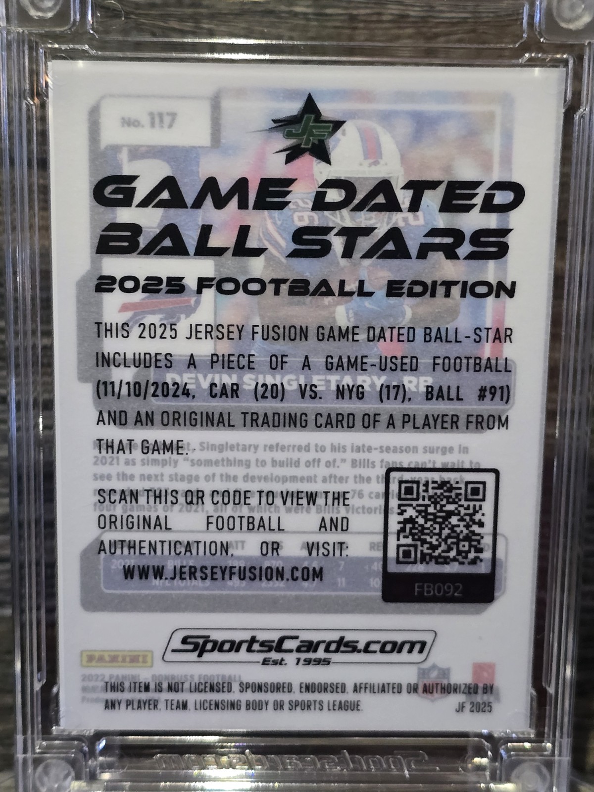Devin Singletary /61 Donruss Game Used Ball Patch 2025 Jersey Fusion Ball Stars view 2
