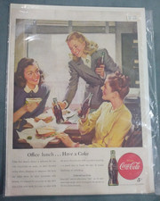 Vintage April 1947 Coca Cola Print Ad "Office Lunch...Have a Coke."