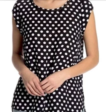 DR2 POLKA DOT GEORGETTE TOP 3X {FITS 0X/1X} LADDER STITCH BLACK WHITE CAP SLV