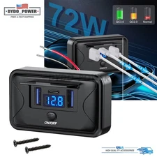 QC3.0 & PD Dual USB 12V-24V Car Fast Charger Socket Power Outlet On-Off Switch