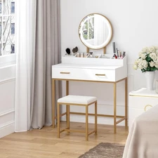 UTEX Makeup Vanity Desk with Mirror & Lights, 3 Modes, Drawers & #R01