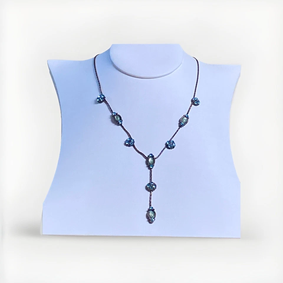 Park Lane Necklace Aqua Glow Blue Cat Eye Swarovski Crystals Copper Tone Chain - Image 2 of 4