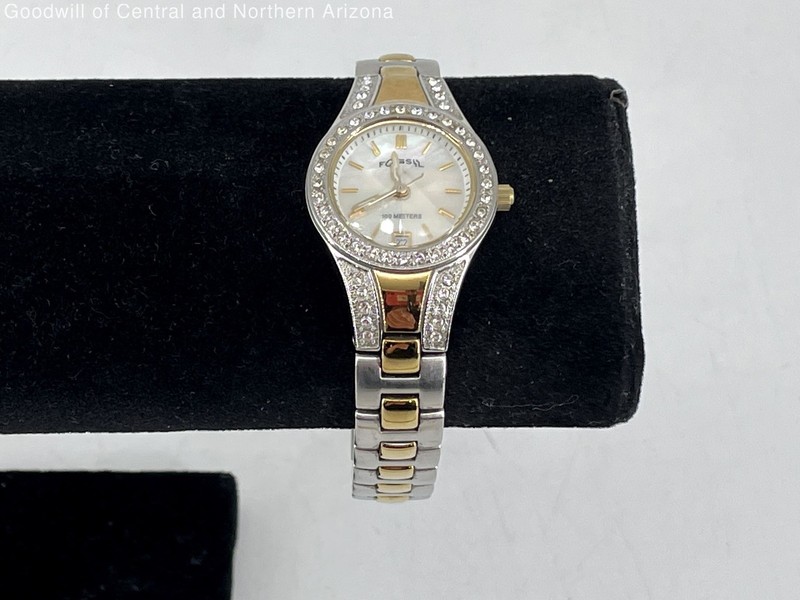 Fossil Blue AM-4025 Two Tone MOP Crystal Women's Watch