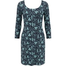 Talbots Womens XL Navy Blue Mint Green Christmas Tree Snowflake Cotton Dress